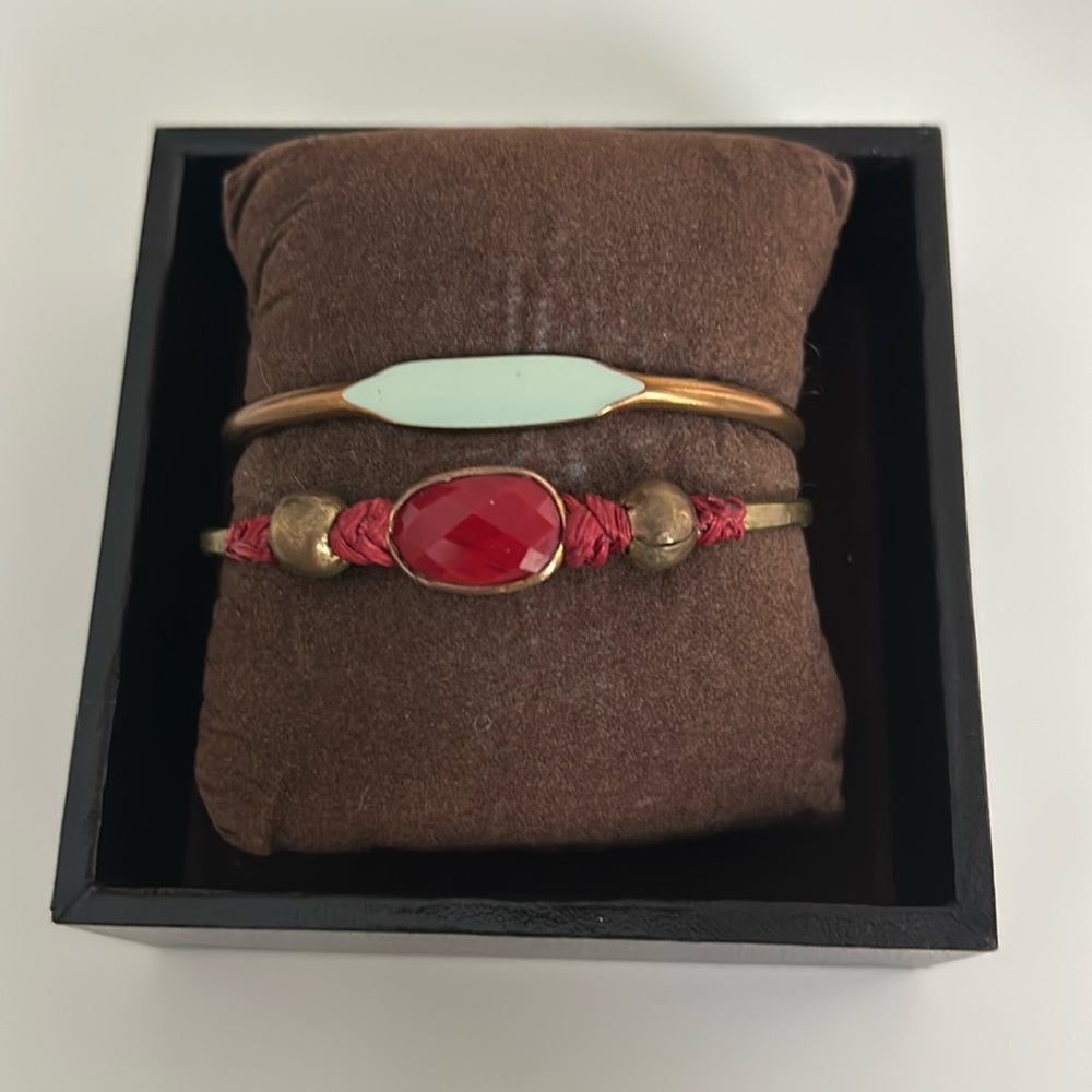 Anthropologie Red and Mint Green Bangle Bracelets
